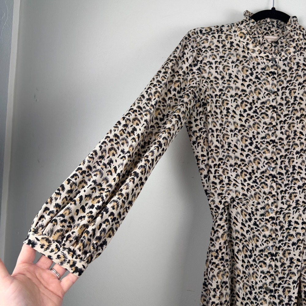Rebecca Taylor Dress Women's 4 Beige Black Leopard Print Silk Belted Career - Picture 7 of 14